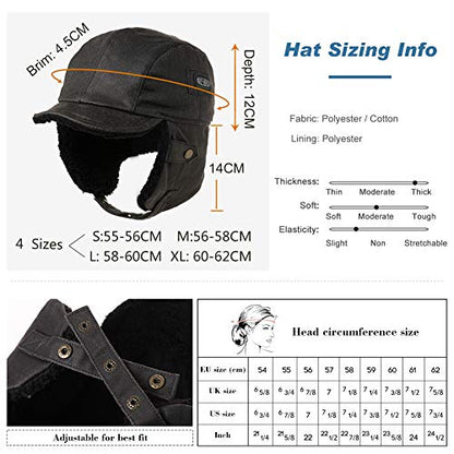 Comhats Aviator Hat Faux Leather Pilot Cap Oversize Adult Men Winter Trapper Hunting Hat 56-66CM - color: Black, size: Large
