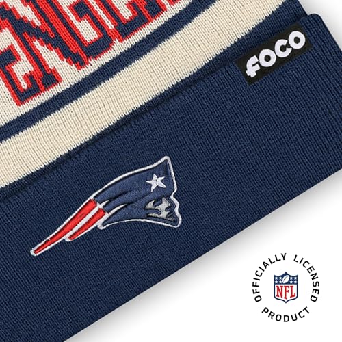 FOCO NFL Primary Team Logo Heritage Stripe Pom Beanie Hat
