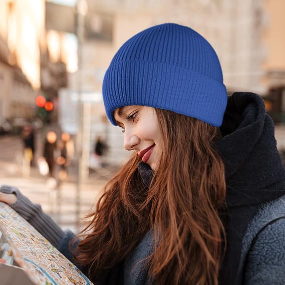 Beanie for Men Women Cuffed Thick Knitted Skull Cap Unisex Winter Hat - color: Royal Blue