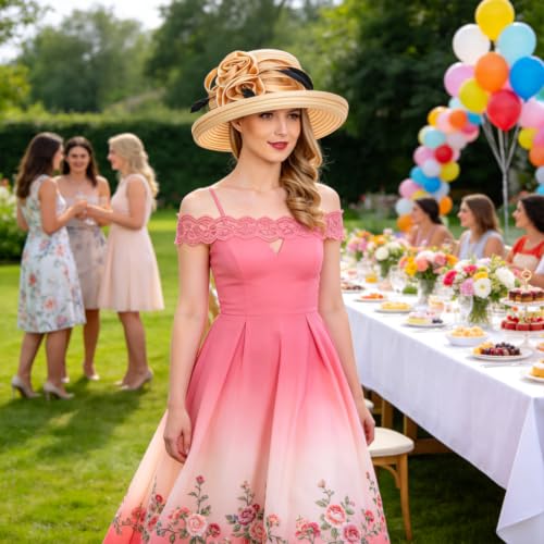 Ruphedy Women Derby Church Dress Bucket Hat Fascinators Tea Party Wedding Hat - color: Sd702-champagne