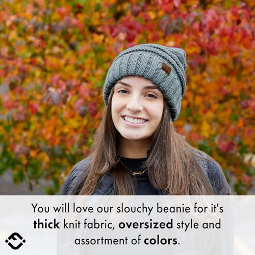 Funky Junque Exclusives Slouchy Beanie for Women – Oversized Winter Hat, Chunky Cable Knit Beanies, Soft Warm Unisex Slouch Hats for Cold Weather - Heather Grey