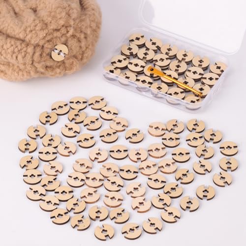 YeyeCyrilze Removable Wooden Pom Poms Buttons, 100 Pcs Faux Fur Pom Poms Keepers on Handmade Beanies, Hat Pom Pom Holder, Knitted Hat Making Fastener Tool, Pompom Holders for Knit Beanies and Toques - color: Round