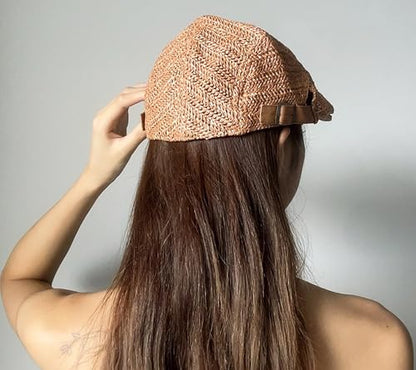 Men Straw Beret Newsboy Hat, Summer Straw Beret Hats for Women, Mesh Adjustable Flat Gatsby Hat Cabbie Ivy Driving Cap