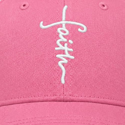 Christian Faith Cross Hats, Embroidered Baseball Caps for Men & Women - color: Pink/White