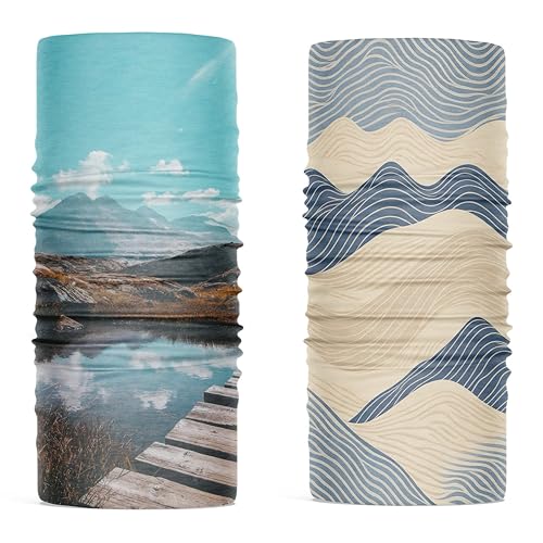 SOOMOOD 2 Pack Wide Headbands UPF50+ UV Face Cover, Breathable, 8-in-1 Convertible Design for Outdoor Activities - color: Lake