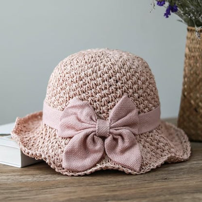 Beach Straw Sun Hat for Women French Foldable Summer Beach Wide Brim Hat Travel Straw Fedora Hat - color: Pink
