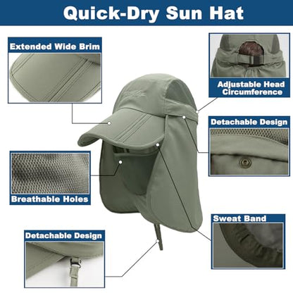 Surblue Baseball Sun Cap with Removable Neck Flap and Face Mask UPF 50+ - color: B-army Green, size: Small