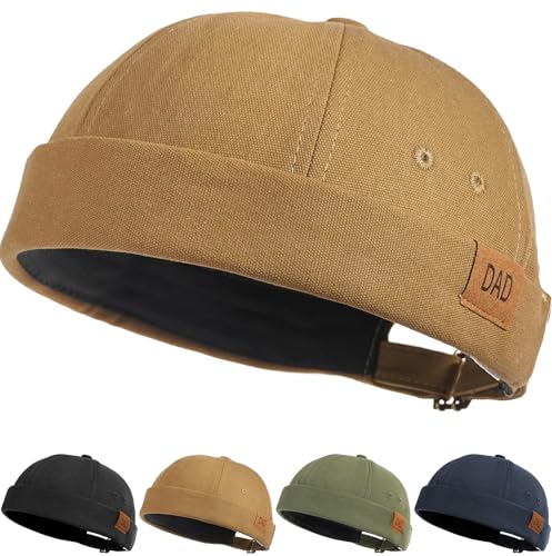 Initlove Mens Brimless Docker Hat Vintage Sailor Hat Skullcap Beanie Cap - color: Dad Khaki
