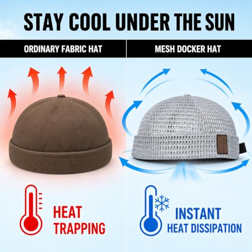 2-Pack Brimless Hats for Men,Adjustable Breathable Lightweight Brimless Cap