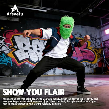 Distressed Ski Mask Balaclava, Yeat Shiesty Knitted Full-Face Mask - color: Lightgreen