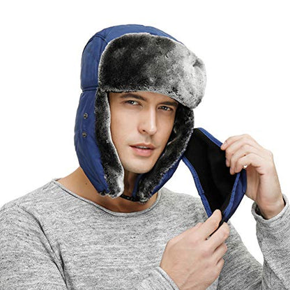 Trapper Hat Winter Hats for Men Trooper Hunting Ski Hat Women Ear Flap Windproof Mask - color: Blue