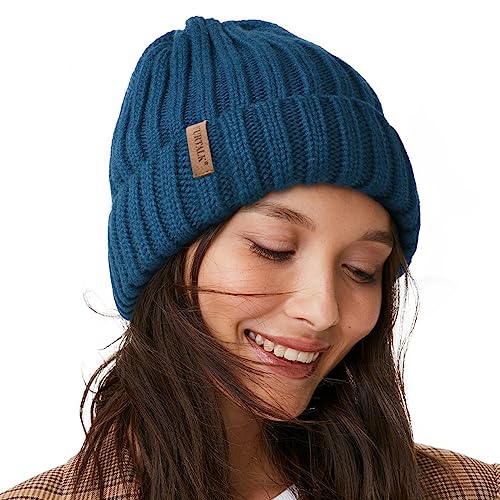 FURTALK Winter Hats for Women Fleece Lined Beanie Knit Chunky Womens Snow Cap - color: Dark Blue