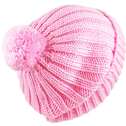 Women and Men Beanie Daily Winter Oversized Thick Stretchy Knitted Pom Pom Beanie Fleece Lined Beanie Hat - color: 2. Straight Light Pink