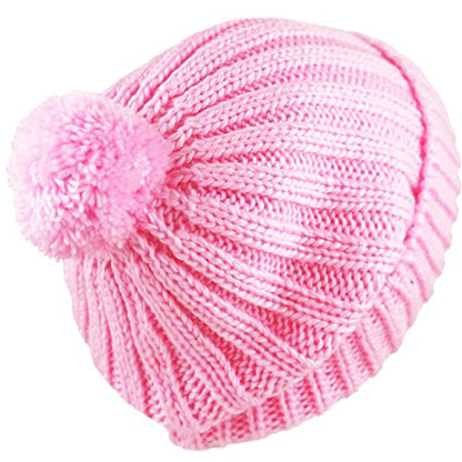 Women and Men Beanie Daily Winter Oversized Thick Stretchy Knitted Pom Pom Beanie Fleece Lined Beanie Hat - color: 2. Straight Light Pink