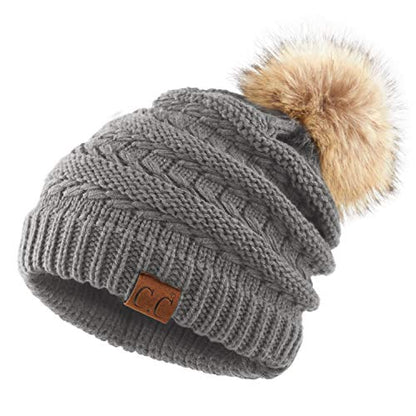 C.C Hatsandscarf Exclusives Unisex Solid Ribbed Beanie with Pom (HAT-43) - color: A Lt. Melgrey-tilted Stitch