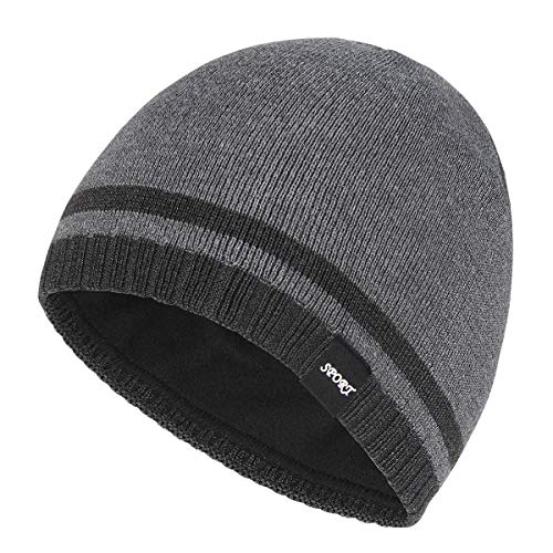 Mens Winter Beanie Hat Warm Knit Cuffed Plain Toboggan Ski Skull Cap (3 Patterns) - color: A2-grey