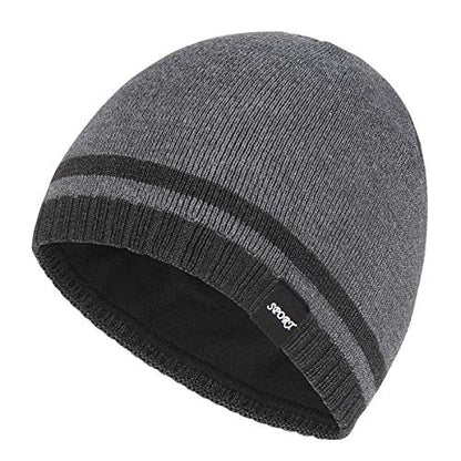 Mens Winter Beanie Hat Warm Knit Cuffed Plain Toboggan Ski Skull Cap (3 Patterns) - color: A2-grey