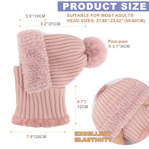 AQOKKA 3 in 1 Knit Fleece Lined Beanie Hat with Scarf and Mask Warm - color: Pink
