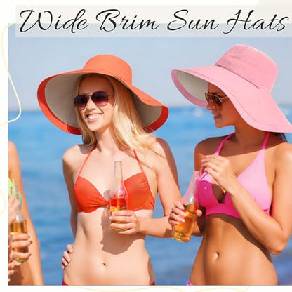 Jeyiour 6 Pcs Women Wide Brim Sun Hat Reversible Beach Bucket Hats Floppy Foldable Cotton Hats for UV Protection Summer Outdoor Travel Fishing