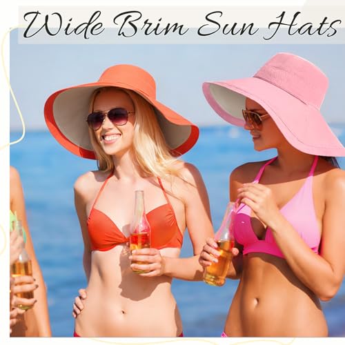 Jeyiour 6 Pcs Women Wide Brim Sun Hat Reversible Beach Bucket Hats Floppy Foldable Cotton Hats for UV Protection Summer Outdoor Travel Fishing