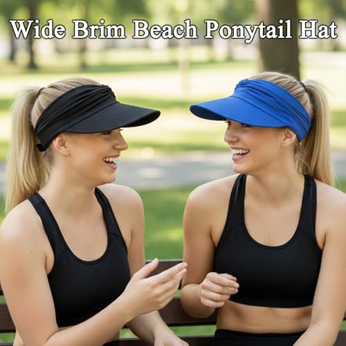 2 Pack Sun Visor Hat Wide Brim Womens Beach Hats Foldable Golf Women Visors - color: Black, Blue