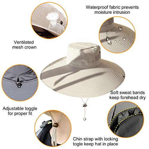HUAMULAN Men Women 6" Wide Brim Sun Protection Hat Summer Fishing Hats - color: A4-beige