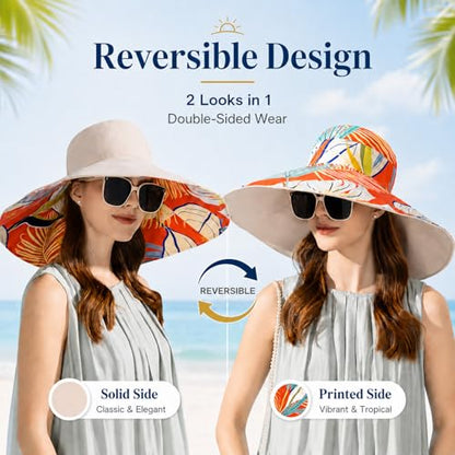 HUAMULAN Wide Brim Women Summer Sun Floppy Hat Reversible Beach Bucket Hat - color: Bg8240-mise