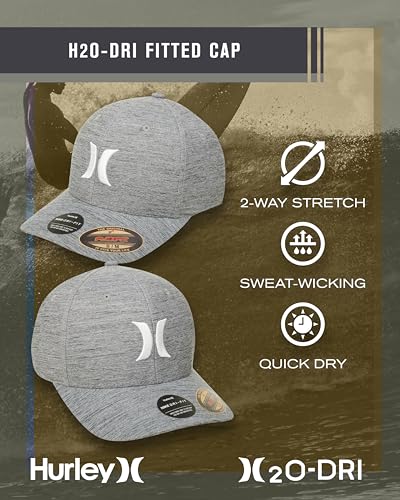 Hurley Mens Baseball Cap, H2O-Dri Stretch Fitted Hat with Curved Bill - color: Dark Smoke Grey, size: Large-X-Large