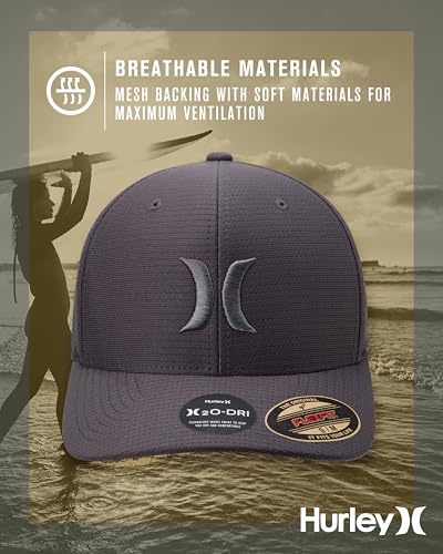 Hurley Mens Baseball Cap, H2O-Dri Stretch Fitted Hat with Curved Bill - color: Stone, size: Small-Medium