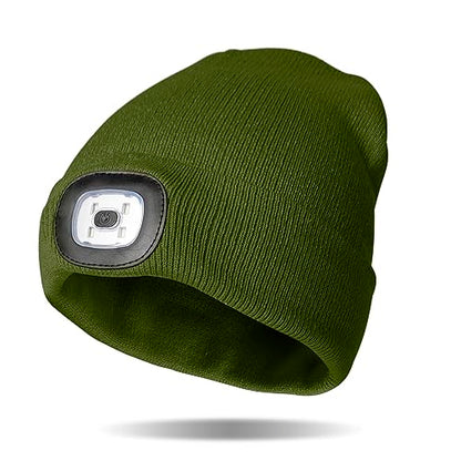 Classic Rechargeable LED Warm Knit Beanie Head Light Hat Headlamp for Outdoor Activities - color: Green