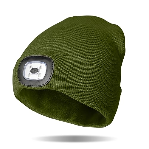 Classic Rechargeable LED Warm Knit Beanie Head Light Hat Headlamp for Outdoor Activities - color: Green