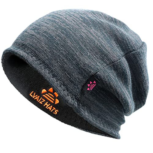 Lvaiz Winter Fleece Lined Beanie Hat for Men Women Reversible Skull Cap - color: Mixed Black
