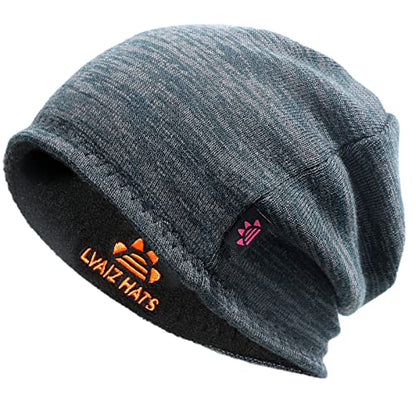 Lvaiz Winter Fleece Lined Beanie Hat for Men Women Reversible Skull Cap - color: Mixed Black