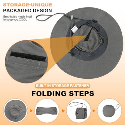 Seektop UPF 50+ Sun Hat for Men Women, Adjustable Wide Brim Fishingt Hat - color: Dark Grey