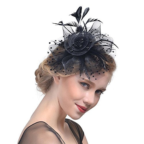 AQOKKA Women Fascinators Hats Flower Fascinators with Headband and Clip Tea Party Headwear for Women and Girls - color: 1 Pc 7" Diameter / Black