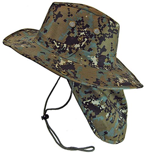 Mrlahat Wide Brim Outdoor Safari Summer Sun Protection Hat with Wide Ear and Neck Flap - color: Digital Camo, size: X-Large (59cm)