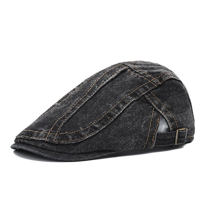 Newsboy Hats Flat Ivy Gatsby Cabbie Driving Denim Berets Cap for Men Women - color: Black