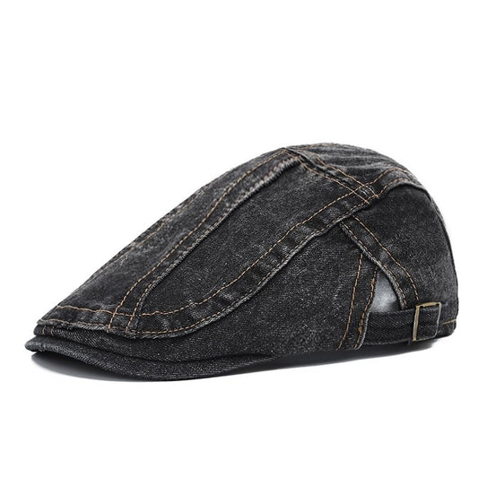 Newsboy Hats Flat Ivy Gatsby Cabbie Driving Denim Berets Cap for Men Women - color: Black