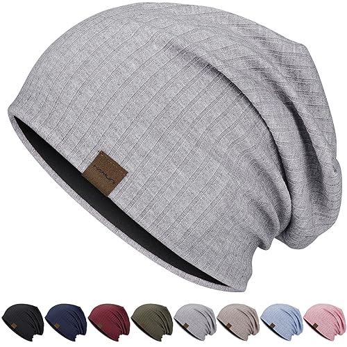 HAMUNI Slouchy Beanie for Men Women Soft Lightweight Chemo Headwear - color: Light Grey