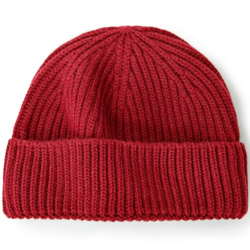 100% Merino Wool Fisherman Beanies for Men Winter Beanie Skull Cap - color: Red