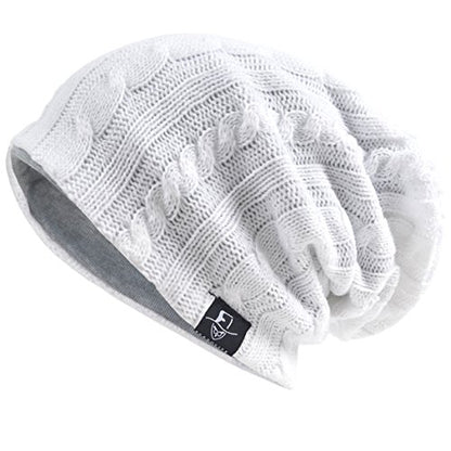 VECRY Men's Slouch Beanie Skull Cap Long Baggy Hip-Hop Winter Summer Hat - color: Cable-white