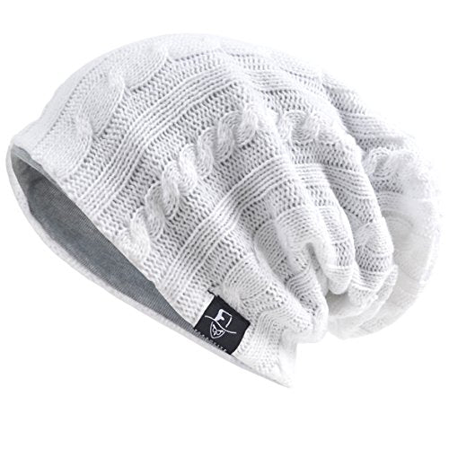 VECRY Men's Slouch Beanie Skull Cap Long Baggy Hip-Hop Winter Summer Hat - color: Cable-white
