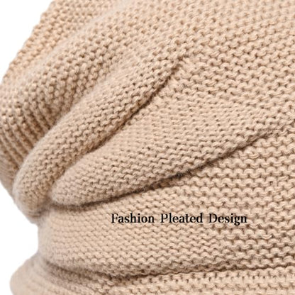 Womens Winter Beanie Hat,Fleece Lining Warm Knitted Slouchy Beanie Hats Cap with Visor - color: Khaki