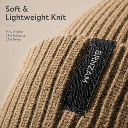 Beanie for Men Women Winter Ribbed Knit Hat Warm Cuffed Skull Cap - color: Beige