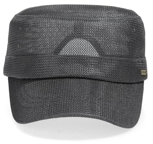 Initlove Cadet Army Cap for Men Women Military Hat Mesh Flat Top Hats for Summer - color: Dark Grey