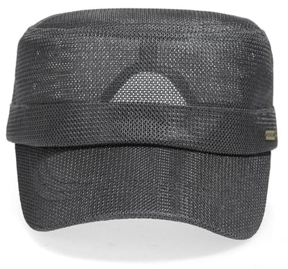Initlove Cadet Army Cap for Men Women Military Hat Mesh Flat Top Hats for Summer - color: Dark Grey