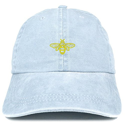 Trendy Apparel Shop Bee Embroidered Washed Cotton Adjustable Cap - color: Light Blue