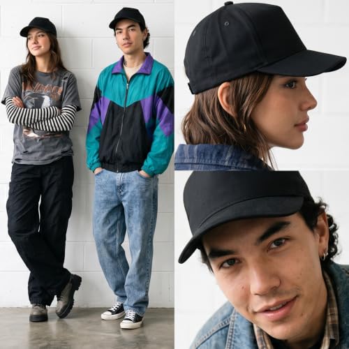 Daxton Men Original Trucker Hat Cotton Twill with Adjustable Snapback 5 Panel A-Frame Cap - color: 2 Pack - All Black