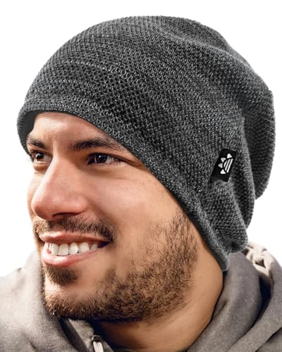 Lvaiz Winter Beanie for Men Women Warm Fleece Lined Reversible Skull Cap - color: Mixed Grey+dark Grey
