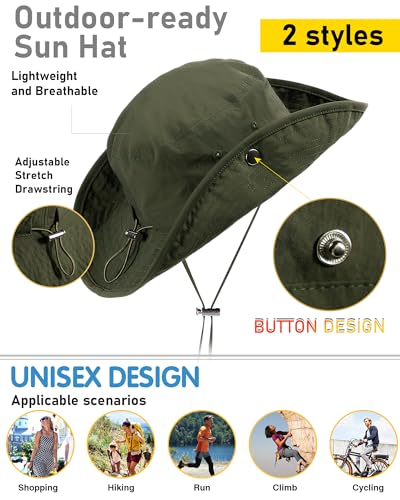 Wide Brim Waterproof Bucket Rain Hat for Women Men UPF50+ Cowboy Sun Hat - color: Army Green
